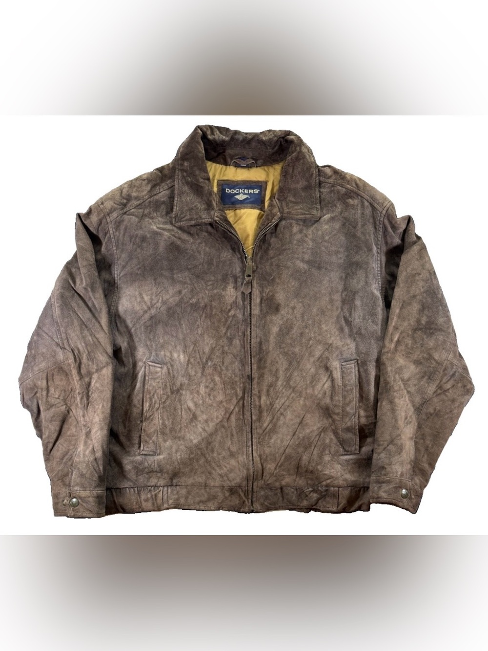 Vintage Dockers Men's Genuine Leather Suede Full Zip Jacket Men's Large Brown
